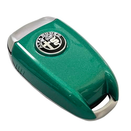 JUNMEI ABS Carbon Fiber Style 3D Color Black Logo Car Smart Remote Key Fob Cover Case Replace for Alfa Romeo Giulia Stelvio Tonale (Black Logo, Green A)… - Image 1
