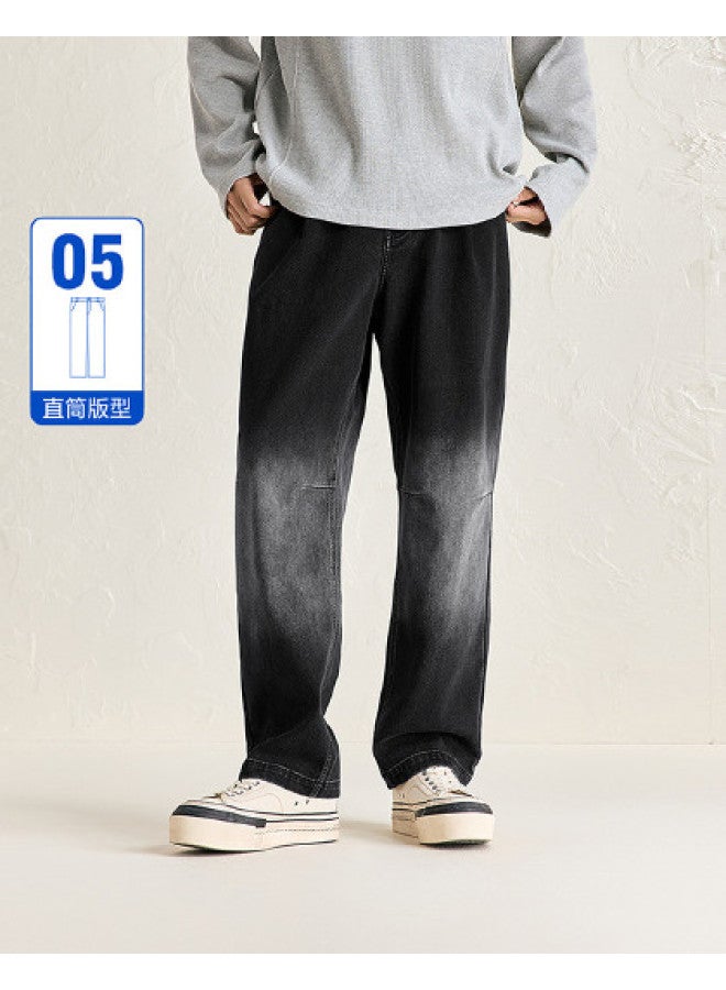Waxbird Men's Winter Loose Straight-leg Casual Pants Gradient Color Wash Trendy Brand Men's Jeans - Image 1