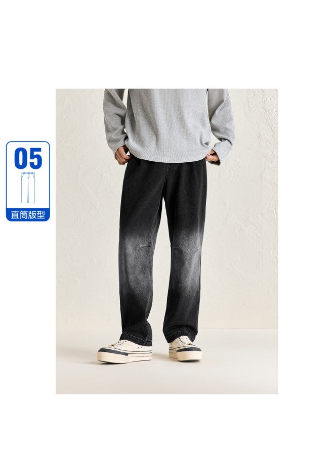 Waxbird Men's Winter Loose Straight-leg Casual Pants Gradient Color Wash Trendy Brand Men's Jeans - Image 2