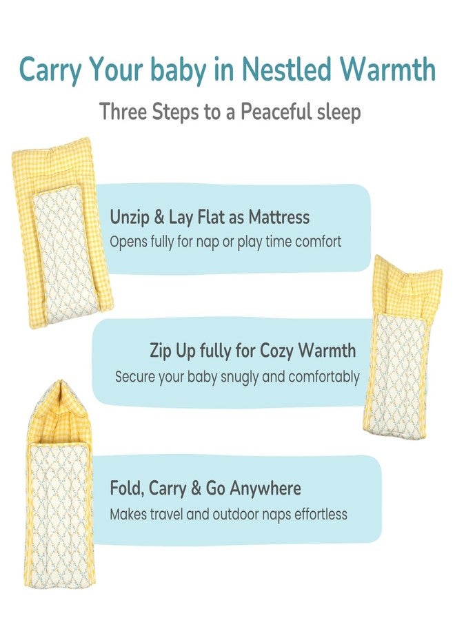 TIDY SLEEP طقم سرير وحقيبة نوم للأطفال من تايدي سليب، 3 في 1 | للأطفال حديثي الولادة (من 0 إلى 6 أشهر) | سرير خفيف الوزن محمول مناسب للسفر وحامل مريح أثناء التنقل (أزهار صفراء متسلقة) - Image 3