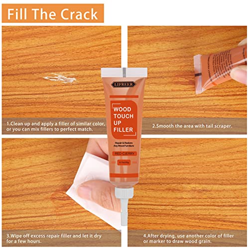 Lifreer Wood Furniture Repair Kit - 40 Pcs Wood Filler, Touch Up Markers with Wax Sticks - for Wood Floors, Stains, Scratches,Tables, Door, Carpenters, Bedposts - Image 4