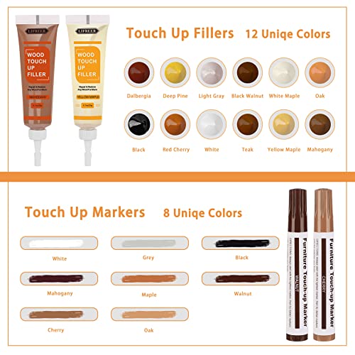 Lifreer Wood Furniture Repair Kit - 40 Pcs Wood Filler, Touch Up Markers with Wax Sticks - for Wood Floors, Stains, Scratches,Tables, Door, Carpenters, Bedposts - Image 3