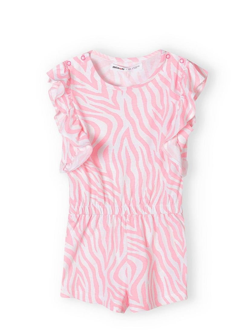 MINOTI Girls Short Sleeve Playsuit with Ruffle Trim and Elastic Waist  - Image 2