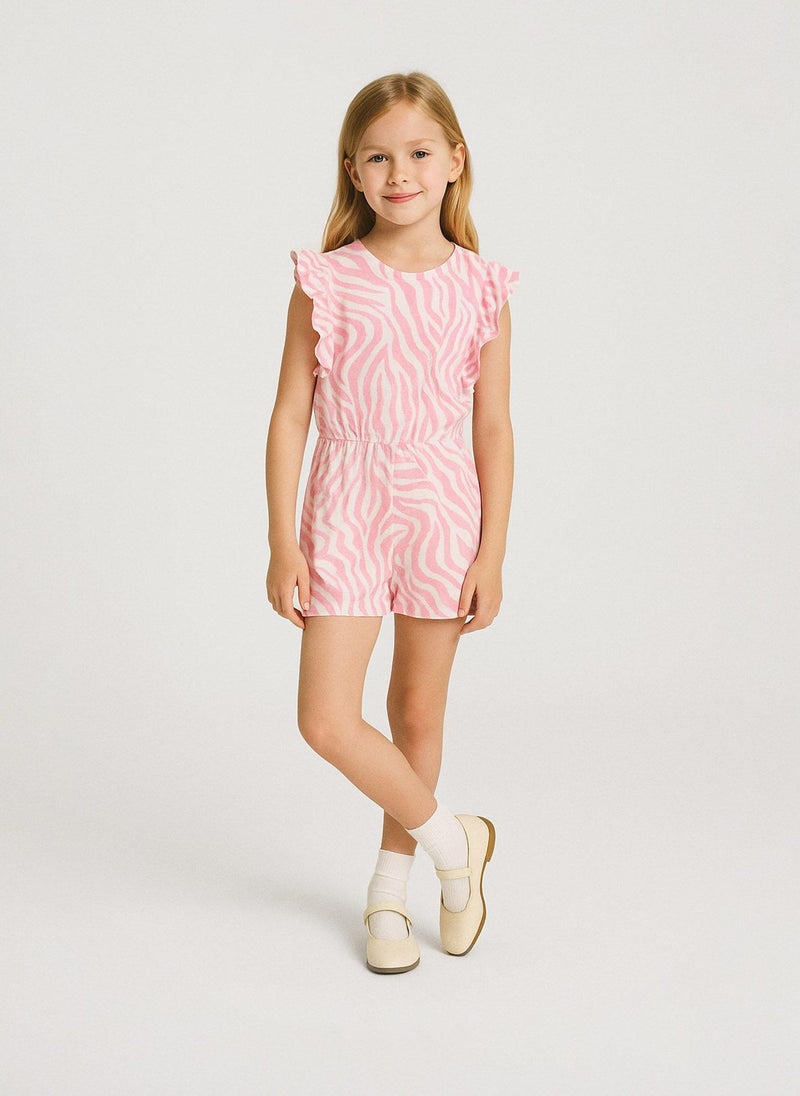 MINOTI Girls Short Sleeve Playsuit with Ruffle Trim and Elastic Waist  - Image 1