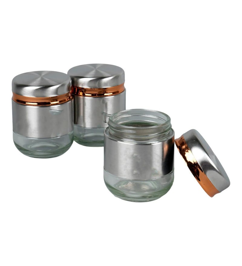 Mivana Steel Cover Window Clear Glass Jars for 350 ML, Tea Coffee Sugar containers for Kitchen Storage Container with Lid for Tea Coffee & Sugar, Dry Fruit Jars, Storage Box, Set of 3 (3, mt-2) - Image 2