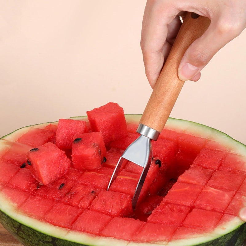 Luxshiny Portable Stainless Steel Watermelon Slicer Fruit Cutter For Effortless Cutting Creates Cubes Quickly And Easily Unique Design For Home Restaurant And Hotel Use Blue - Image 5