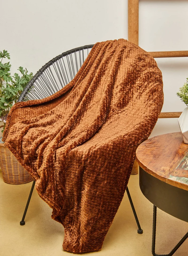 Noire Edit Burnt Orange Grid Fleece Blanket