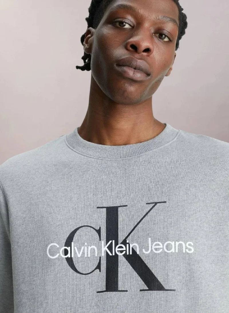 Calvin Klein Jeans Mid Grey Heather Monogram Sweatshirt for Men | Best Price UAE