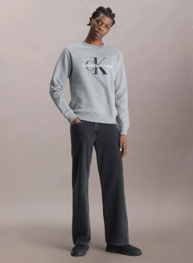 Calvin Klein Jeans Mid Grey Heather Monogram Sweatshirt for Men | Best Price UAE