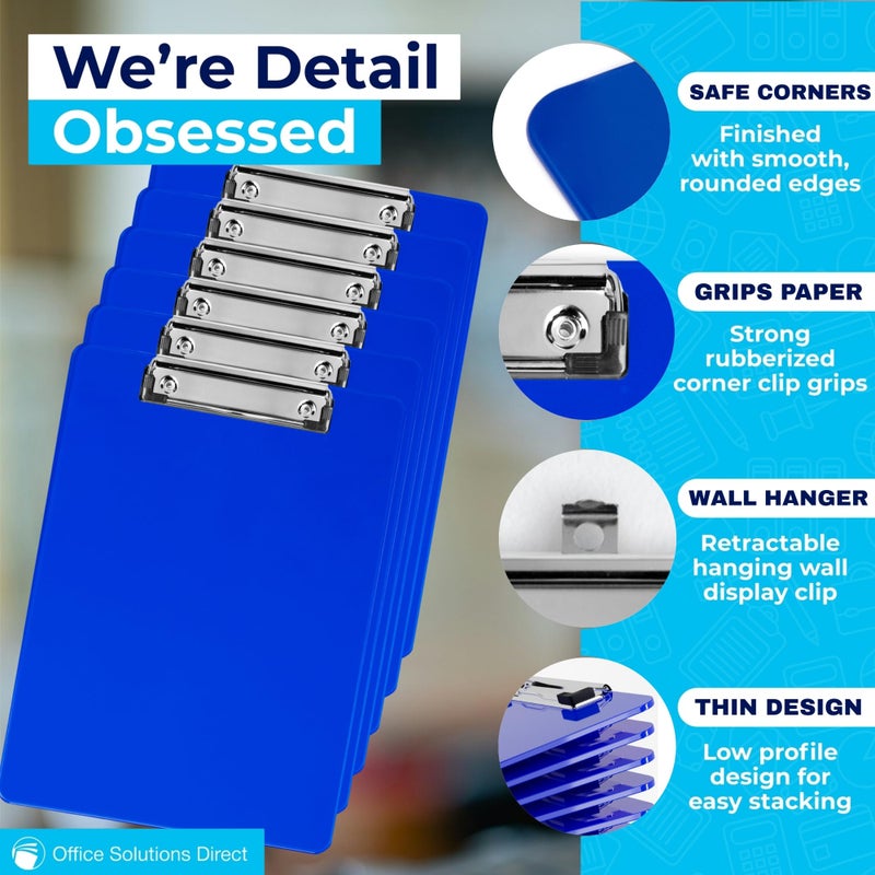 Office Solutions Direct Blue Plastic Clipboard with Low Profile Clip (Pack of 6) - Letter Size Clip Board Blue with Flat Clip, A4 Size Acrylic Clipboard for Boys and Girls | Cute Aesthetic College & Back to School Supplies - Image 4