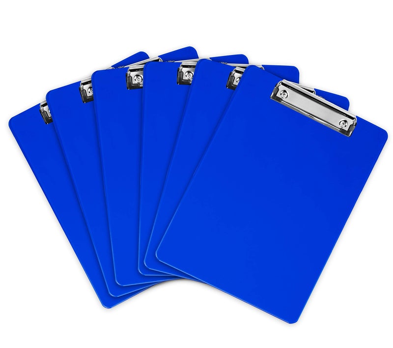 Office Solutions Direct Blue Plastic Clipboard with Low Profile Clip (Pack of 6) - Letter Size Clip Board Blue with Flat Clip, A4 Size Acrylic Clipboard for Boys and Girls | Cute Aesthetic College & Back to School Supplies - Image 1