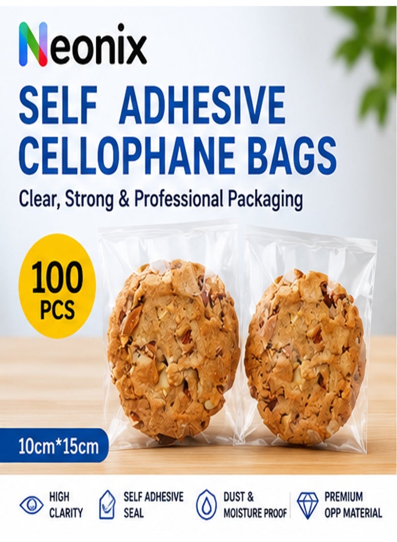 Neonix 10×15cm Clear Self Adhesive Bags Cookie Candy Packaging Bags 100Pcs - Image 1