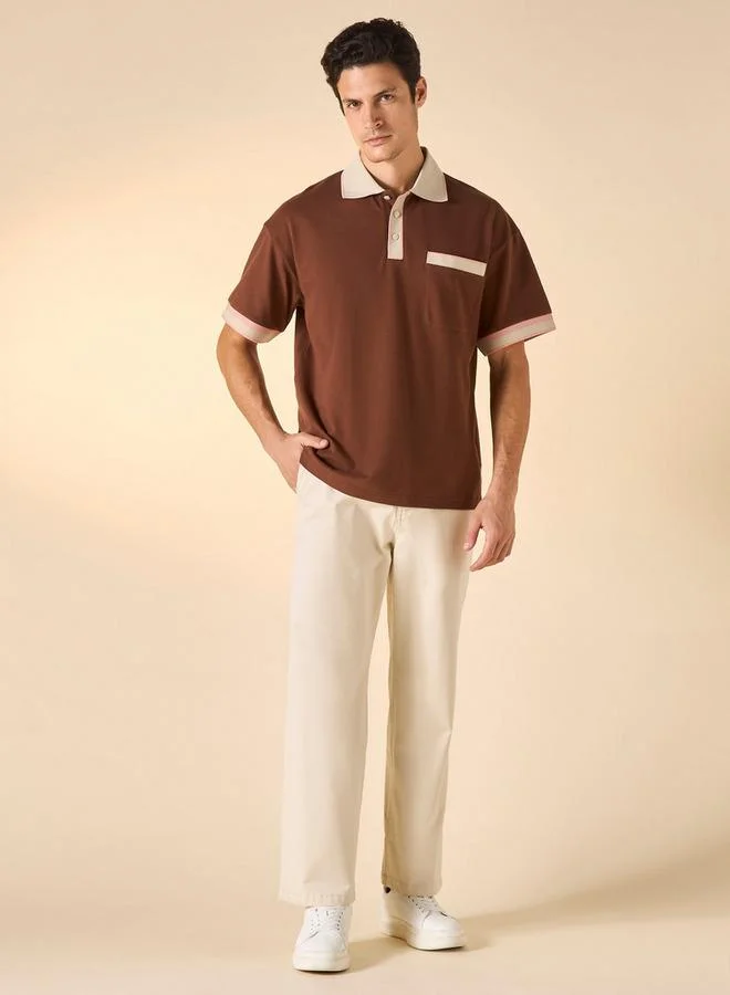 Iconic Iconic Textured Polo T-shirt with Tipping Detail