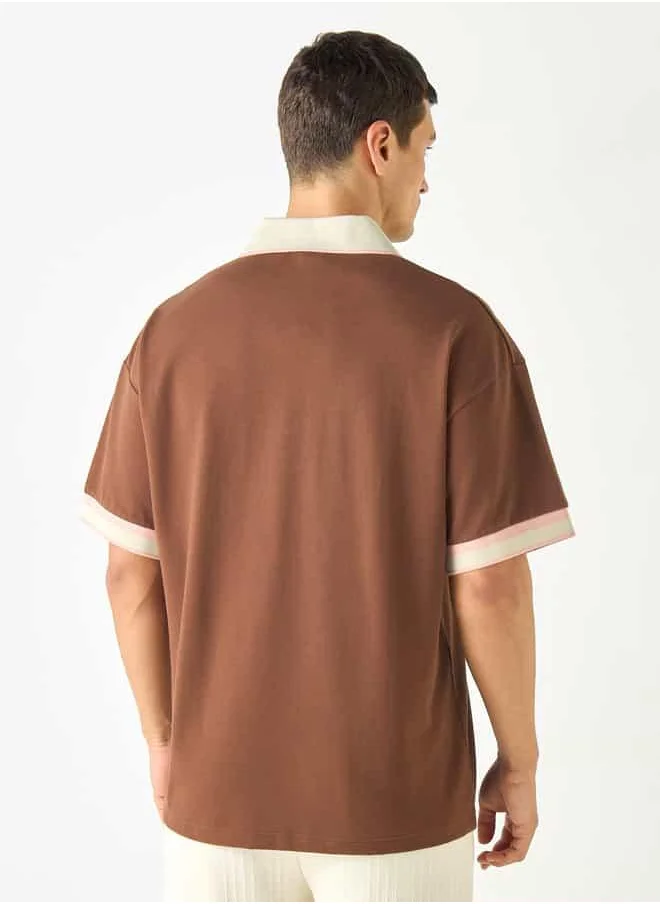 Iconic Iconic Textured Polo T-shirt with Tipping Detail