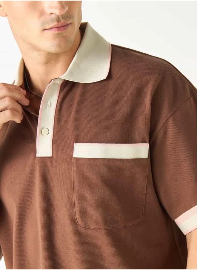 Iconic Iconic Textured Polo T-shirt with Tipping Detail