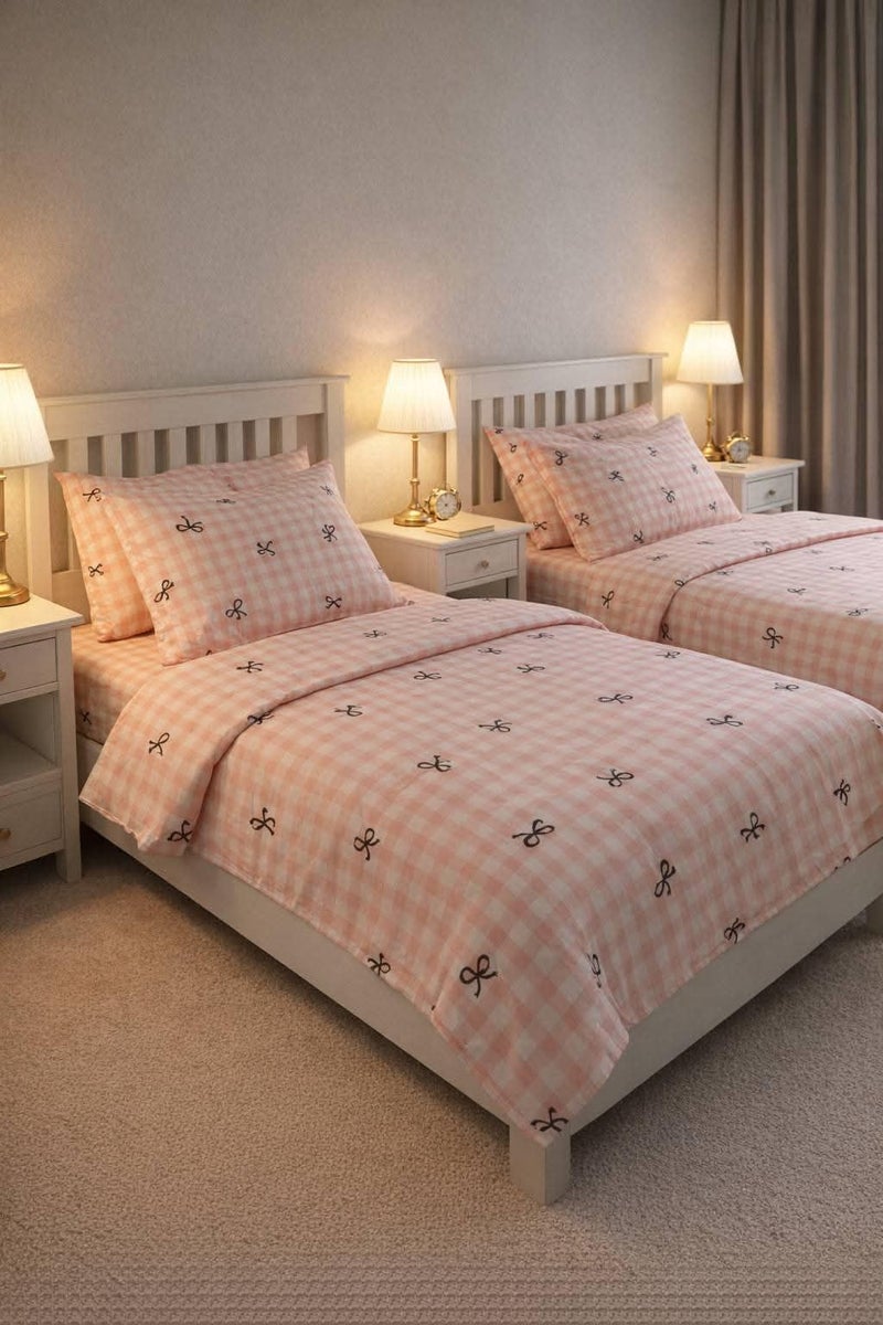 Baby Bed Sheet Cotton Checkered Rose with Arches Size 120cm Height 30cm 6pcs 2 Bed 2 Elastic Sheet + 2 Pillow + 2 Pillow Cases