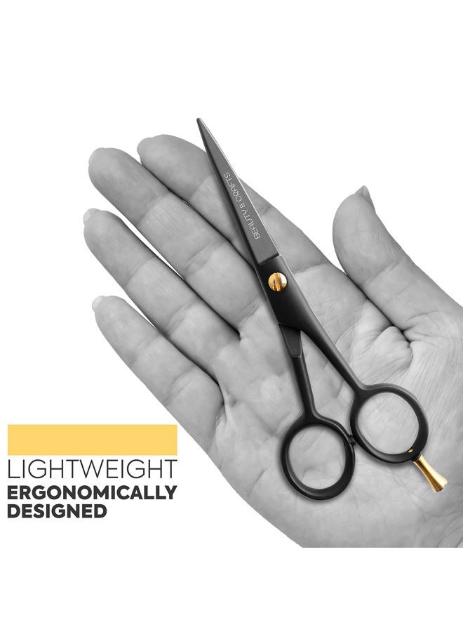 Beauty & Crafts 5'' German Beard Mustache Scissors - 2 Mustache Comb for Facial Hair with Beautiful Pouch - Beard Trimming Scissors Use for Grooming, Cutting, and Styling of Mustache (Black) - Image 5