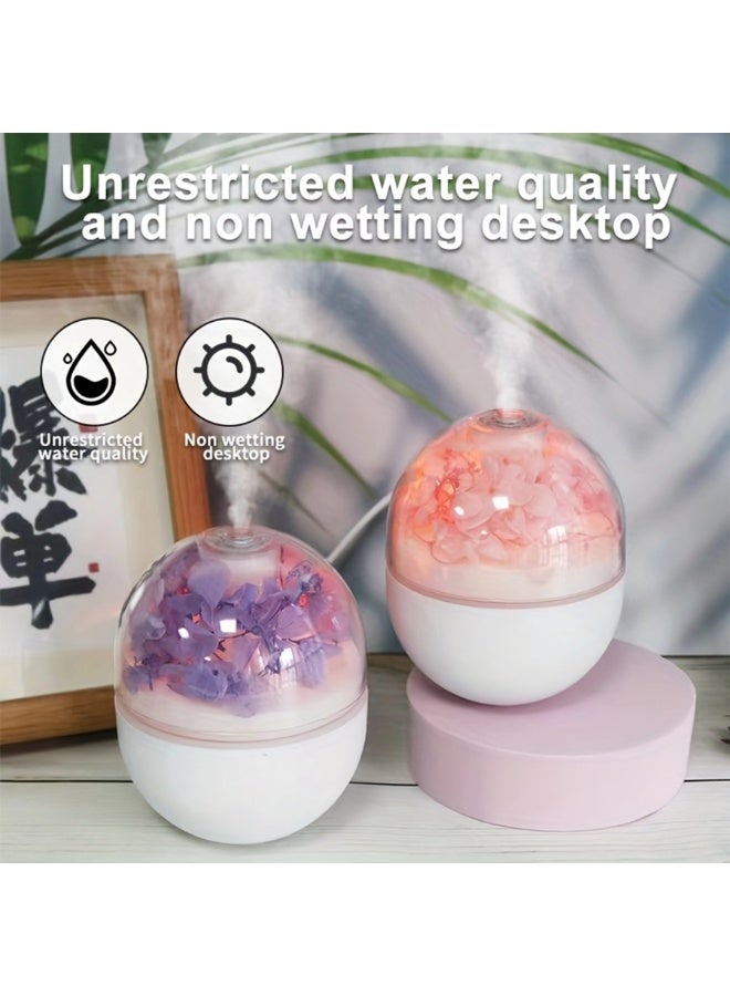 Preserved Flower USB Humidifier Mini Mist Diffuser with Warm Night Light 120ml Water Tank 2 Spray Modes Ultra Quiet Portable Air Humidifier for Bedroom Office Car Compact Aromatherapy Humidifier with Soft Glow Lighting Auto Shut Off Protection and Silent Operation for Relaxing Atmosphere and Daily Air Moisturizing - Purple - Image 4