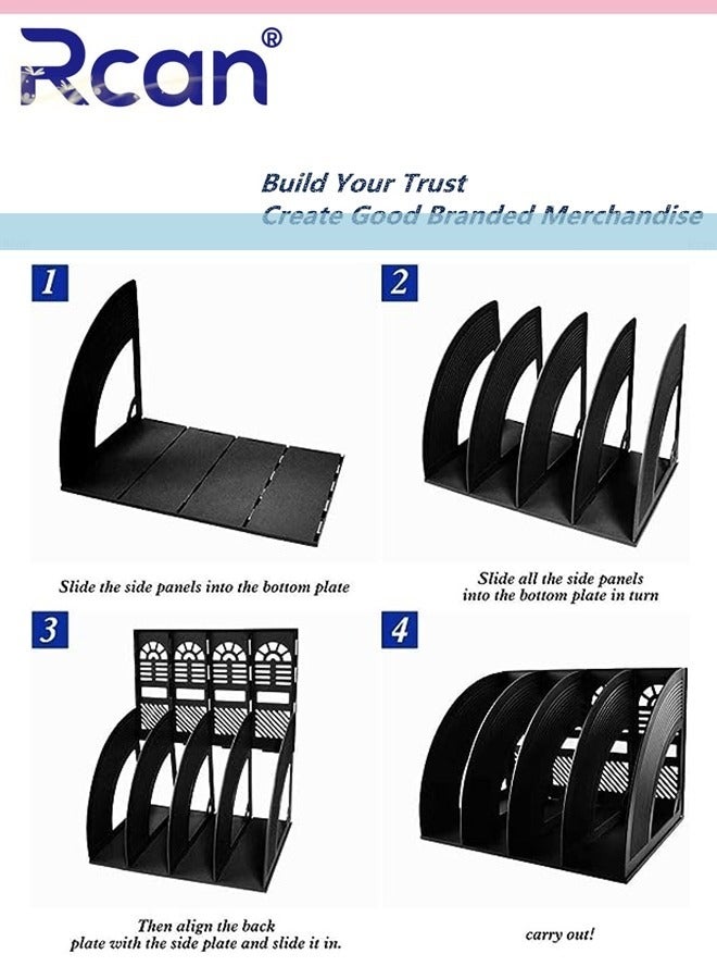 Rcan 4 Grid Plastic File Storage Rack Folded and Disassembled Thickened File Frame Data Frame Magazine Finishing Frame Multi Functional Large Capacity Desktop Storage Suitable for Office School Home - Image 3