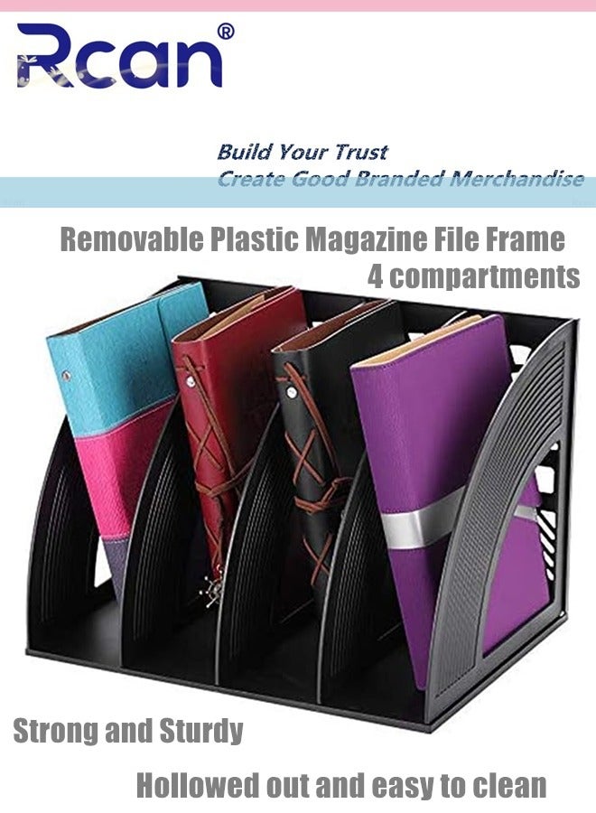 Rcan 4 Grid Plastic File Storage Rack Folded and Disassembled Thickened File Frame Data Frame Magazine Finishing Frame Multi Functional Large Capacity Desktop Storage Suitable for Office School Home - Image 1