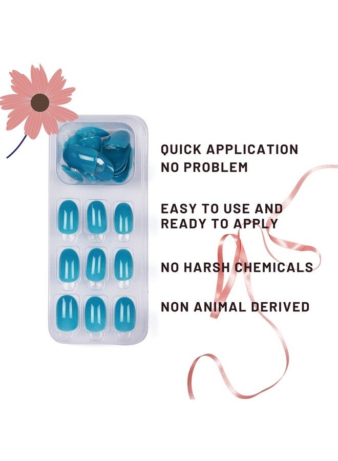 LICK Reusable False/Fake Stick On Nails Extension With Application Kit (24 Pcs, Blue Oval) - Image 3