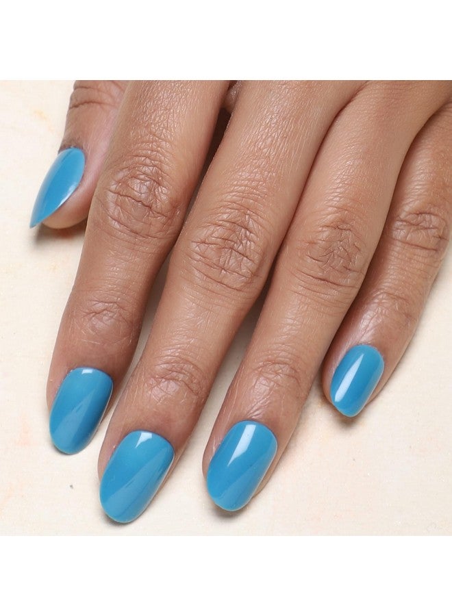 LICK Reusable False/Fake Stick On Nails Extension With Application Kit (24 Pcs, Blue Oval) - Image 1