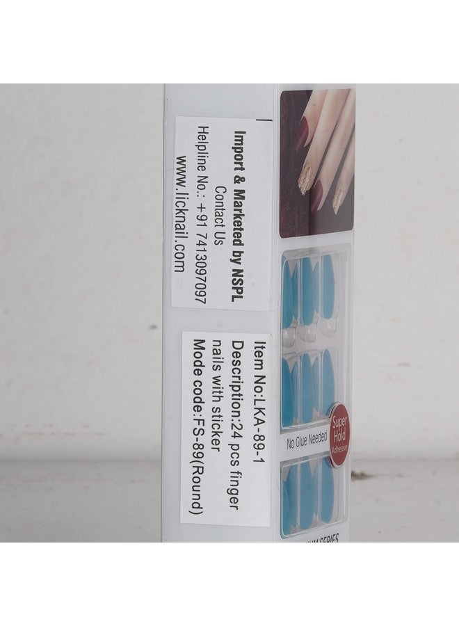 LICK Reusable False/Fake Stick On Nails Extension With Application Kit (24 Pcs, Blue Oval) - Image 5