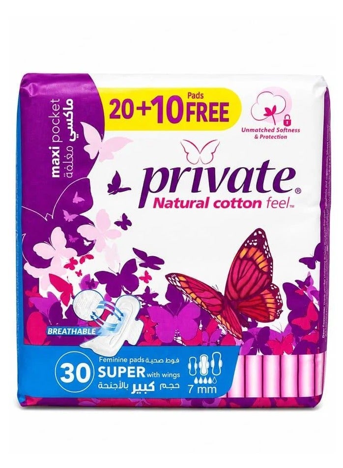 Super Feminine Pads with Wings, Large Size - 30 Pads