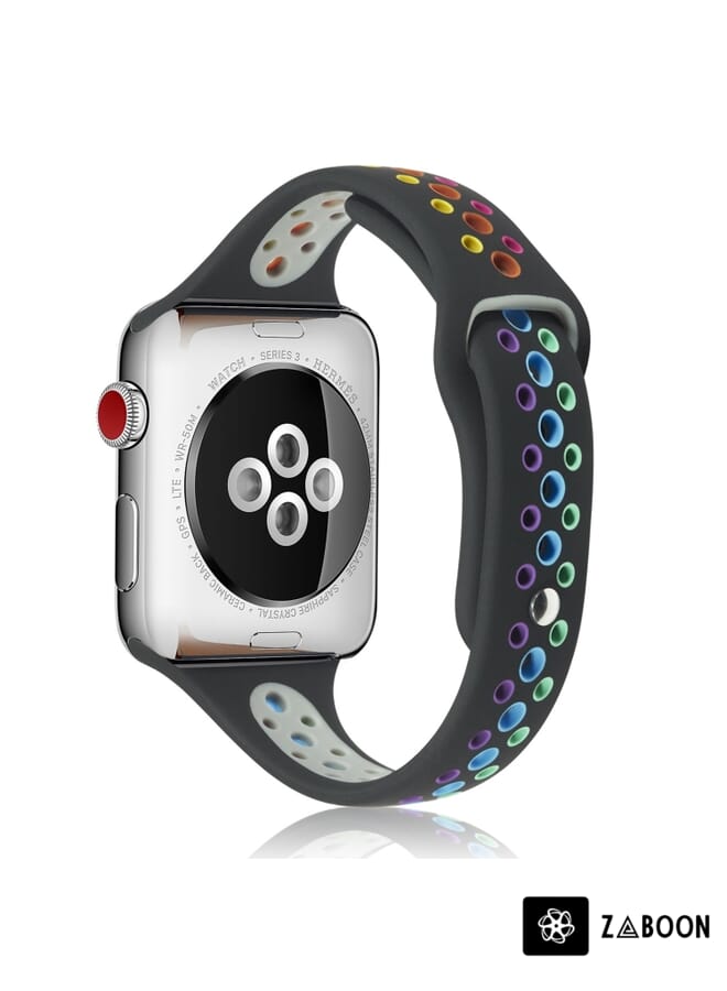 Zaboon Rainbow Silicone  Watch Band For Apple Watch Series 8&7 41mm / SE 2&6&SE&5&4 40mm / 3&2&1 38mm(Black) - Image 1