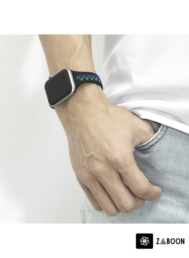 Zaboon Rainbow Silicone  Watch Band For Apple Watch Series 8&7 41mm / SE 2&6&SE&5&4 40mm / 3&2&1 38mm(Black) - Image 5