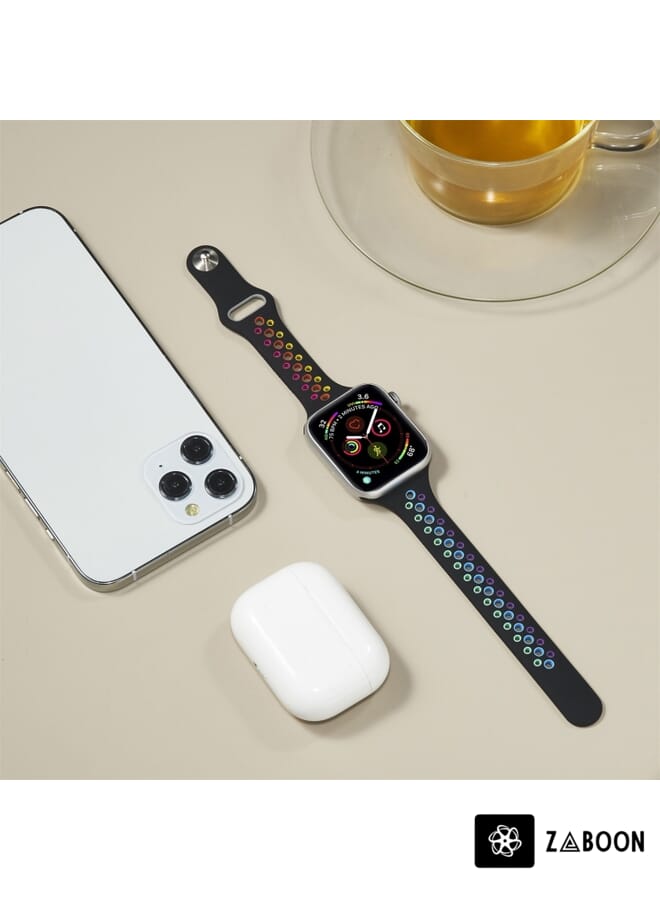 Zaboon Rainbow Silicone  Watch Band For Apple Watch Series 8&7 41mm / SE 2&6&SE&5&4 40mm / 3&2&1 38mm(Black) - Image 4