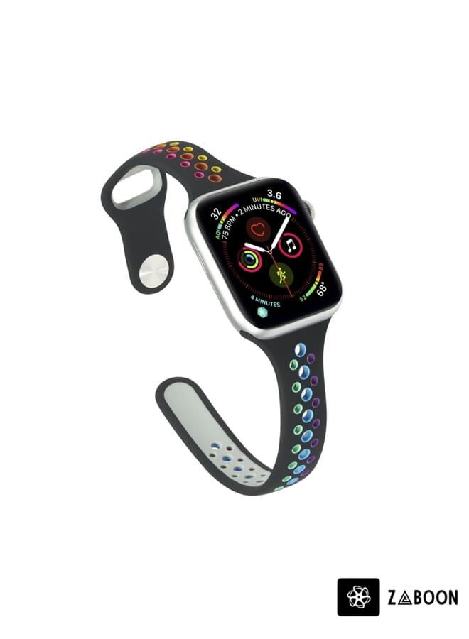 Zaboon Rainbow Silicone  Watch Band For Apple Watch Series 8&7 41mm / SE 2&6&SE&5&4 40mm / 3&2&1 38mm(Black) - Image 3