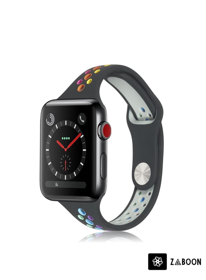 Zaboon Rainbow Silicone  Watch Band For Apple Watch Series 8&7 41mm / SE 2&6&SE&5&4 40mm / 3&2&1 38mm(Black) - Image 2