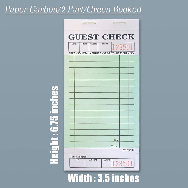 WeiLife 1-Part Guest Check Book, Green & White Carbonless Guest Check Pad (1 Part carbonless) - Image 2