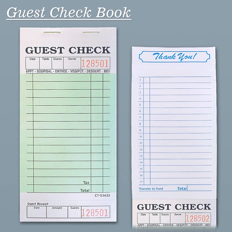 WeiLife 1-Part Guest Check Book, Green & White Carbonless Guest Check Pad (1 Part carbonless) - Image 3