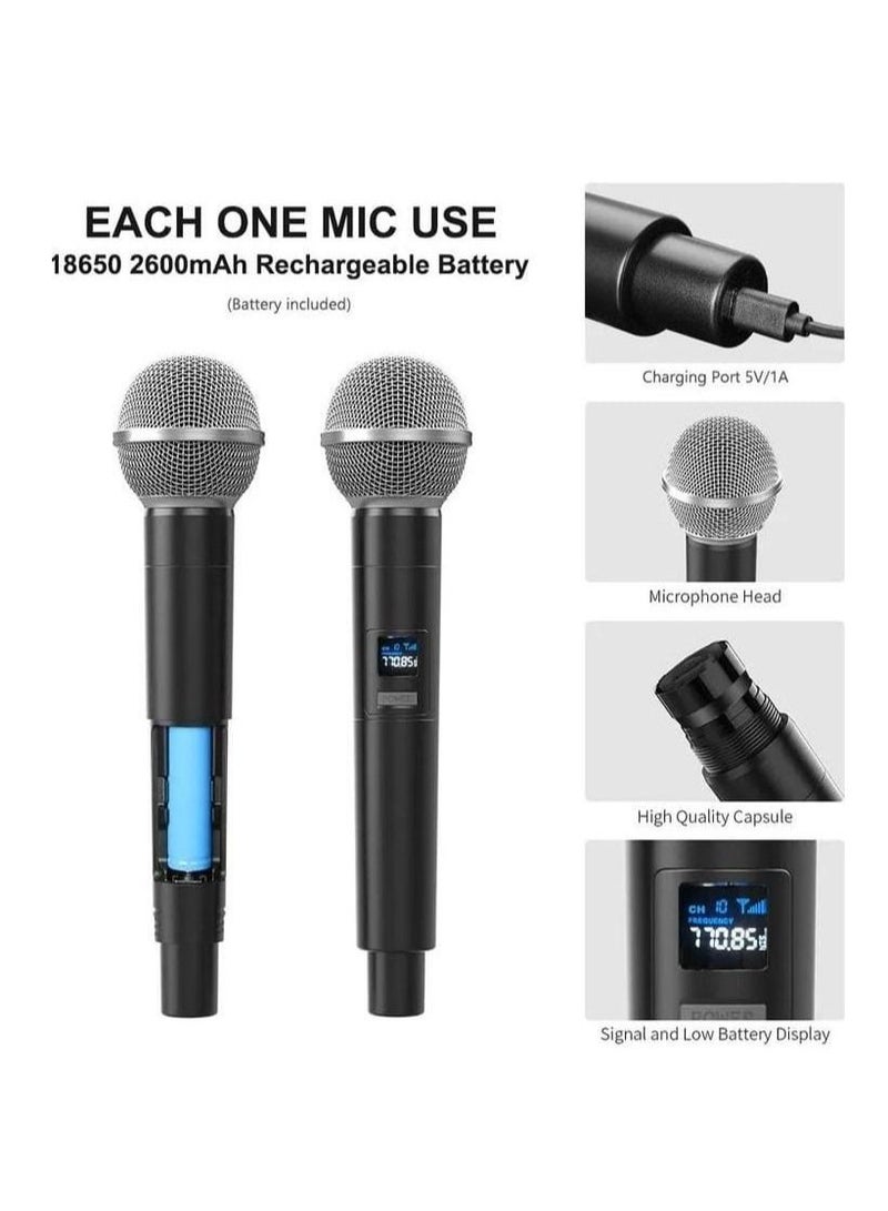 GENNEXT Wireless Microphone UHF Dual Portable Handheld Dynamic Karaoke Mic with Rechargeable Receiver Cordless Karaoke System for PA System Speaker Amplifier Family Party Singing Meeting - Image 2