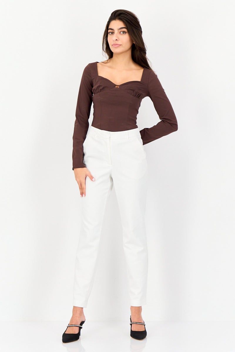 Bershka Women Solid Long Sleeve Bodysuits, Dark Brown - Image 4