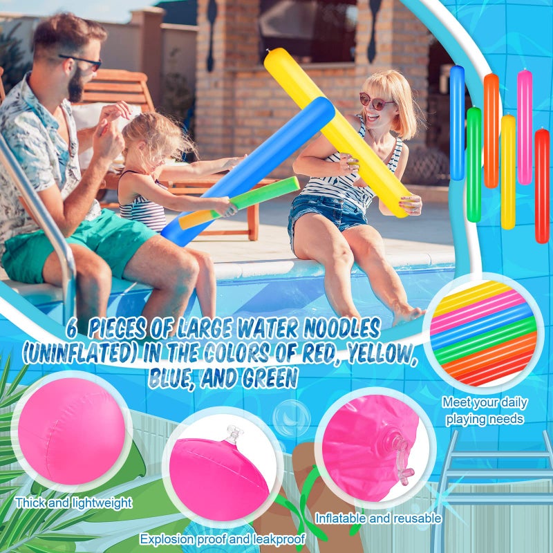 Sosation 6 Pcs Pool Inflatable Noodle 413 Inch Blow up Pool Noodle Colorful PVC Outdoor Water Activities Pool Noodles Floats for Adults Summer Swimming Pool Beach Lake Party Sports 6 Colors - Image 3