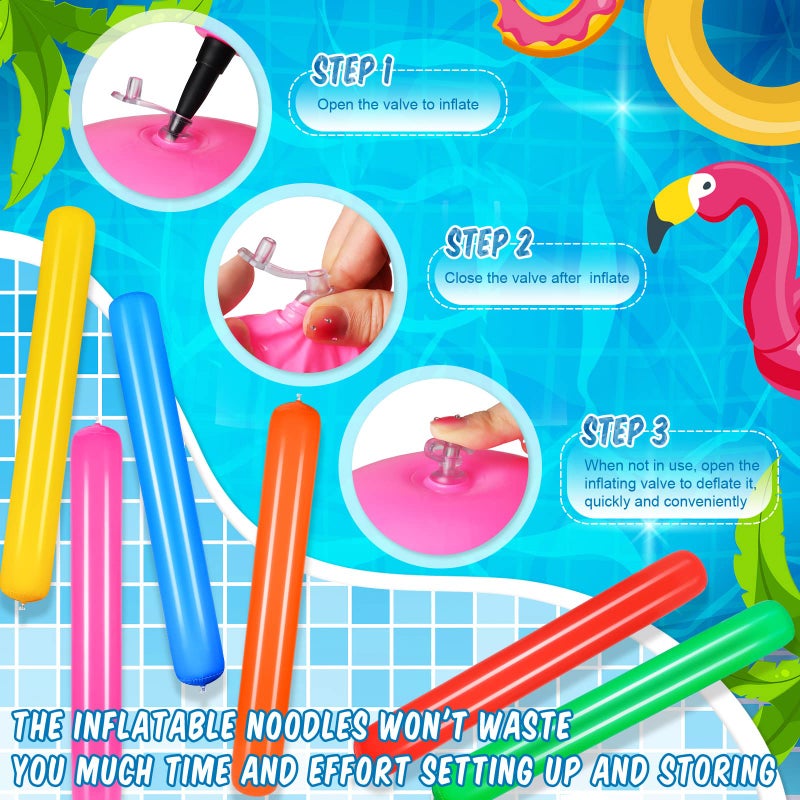 Sosation 6 Pcs Pool Inflatable Noodle 413 Inch Blow up Pool Noodle Colorful PVC Outdoor Water Activities Pool Noodles Floats for Adults Summer Swimming Pool Beach Lake Party Sports 6 Colors - Image 4