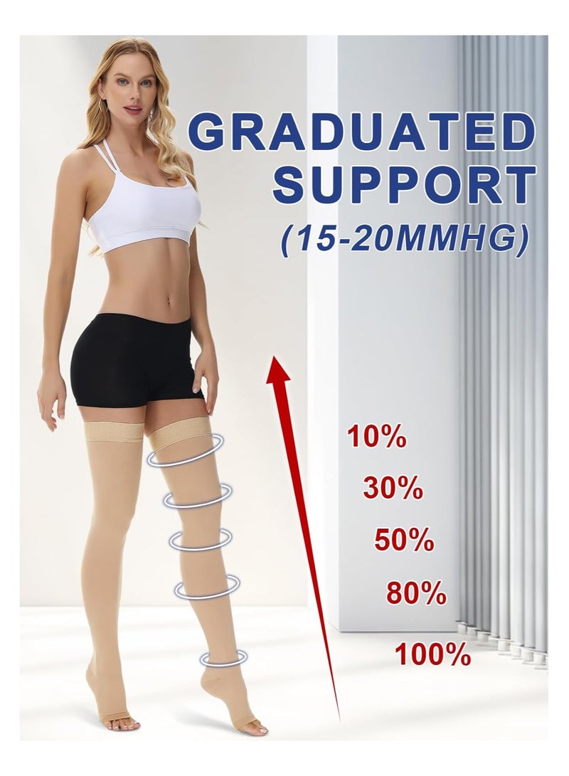 SYOSI 15-20 mmHg Open Toe Medical Compression Stockings for Women Men, Thigh High Graduated Compression Socks with Dot Silicone Band, Support Circulation Pressure Stockings for Varicose Veins, Edema (L) - Image 2
