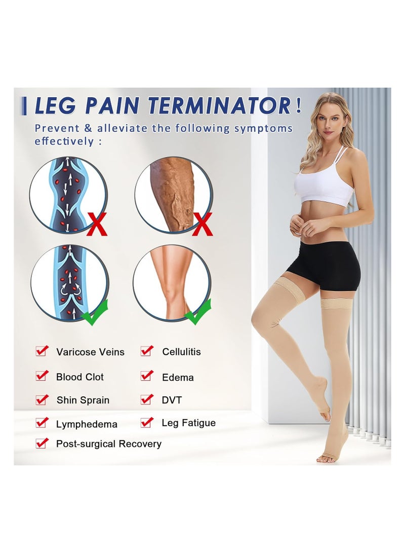 SYOSI 15-20 mmHg Open Toe Medical Compression Stockings for Women Men, Thigh High Graduated Compression Socks with Dot Silicone Band, Support Circulation Pressure Stockings for Varicose Veins, Edema (L) - Image 4