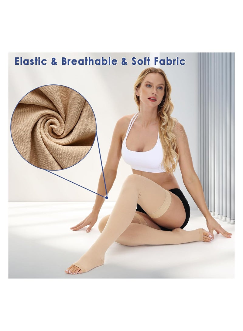 SYOSI 15-20 mmHg Open Toe Medical Compression Stockings for Women Men, Thigh High Graduated Compression Socks with Dot Silicone Band, Support Circulation Pressure Stockings for Varicose Veins, Edema (L) - Image 3