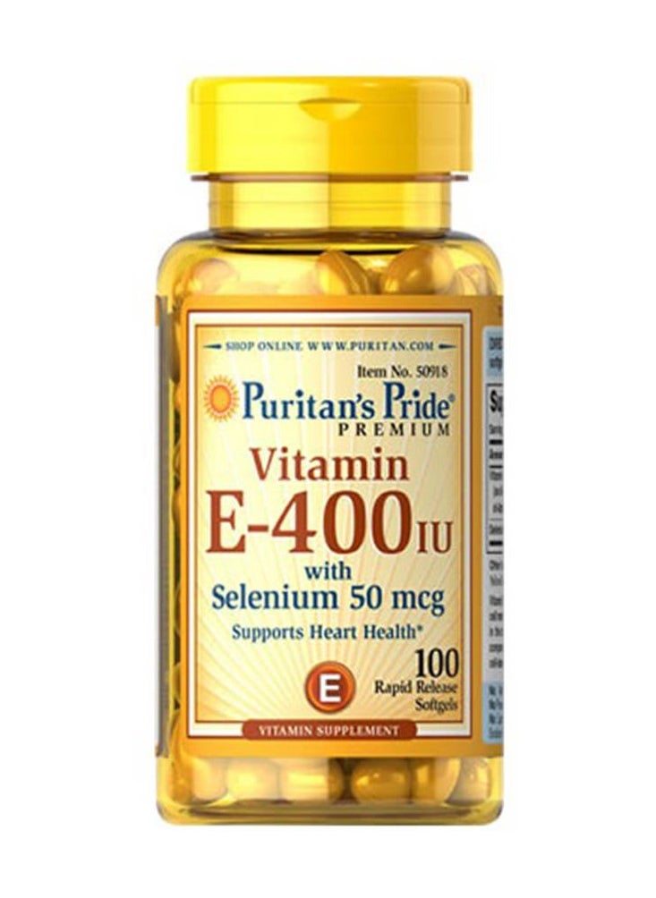 Puritan's Pride Puritan's Pride Vitamin E 400 IU with Selenium 50 mcg – 100 Softgels for Antioxidant Support 