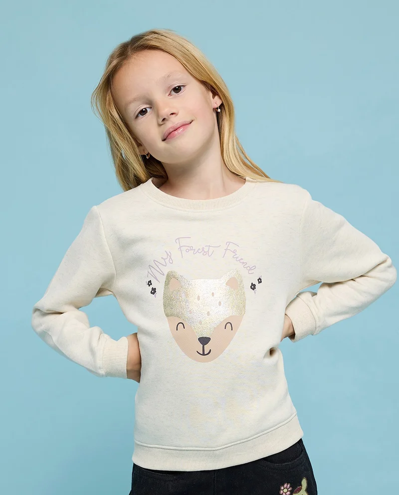 R&B Printed Sweatshirt with Crew Neck and Long Sleeves