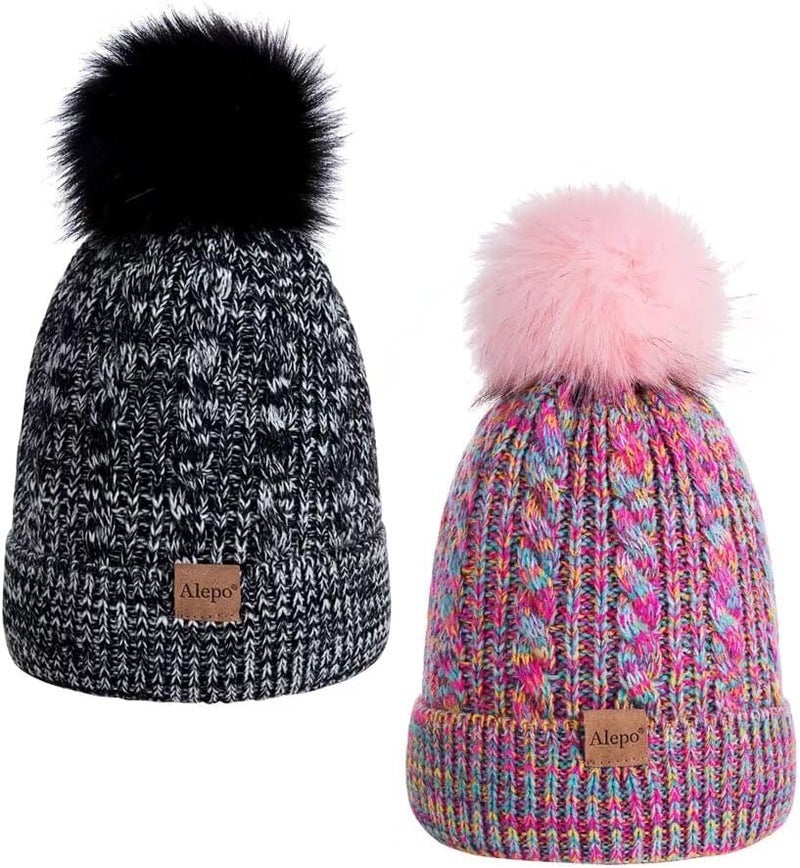 Alepo Kids Winter Beanie Hat, Children's Warm Fleece Lined Knit Thick Ski Cap with Pom Pom for Boys Girls - Image 1