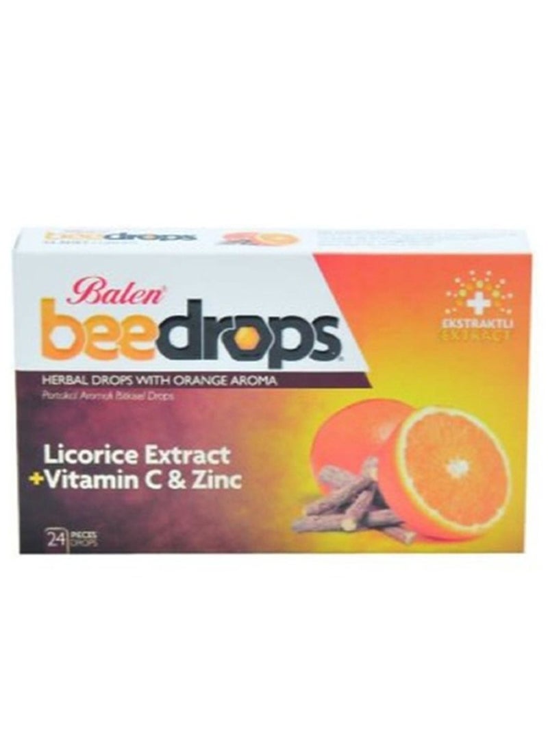 Beedrops Herbal with Orange Flavor with Licorice Extract Vitamins C and Zinc 24 Lozenges