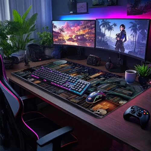 Mcapirivo Mystical Gothic Library Large Gaming Mouse Pad 31.5"x15.7"｜ Vintage Book-Themed XXL Desk Mat, Non-Slip Rubber Base & Stitched Edges - Extended Mousepad for PC/Laptop/Office/Home Decor - Image 2