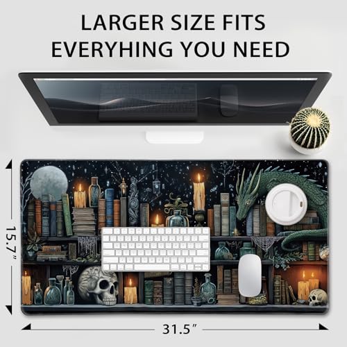 Mcapirivo Mystical Gothic Library Large Gaming Mouse Pad 31.5"x15.7"｜ Vintage Book-Themed XXL Desk Mat, Non-Slip Rubber Base & Stitched Edges - Extended Mousepad for PC/Laptop/Office/Home Decor - Image 4