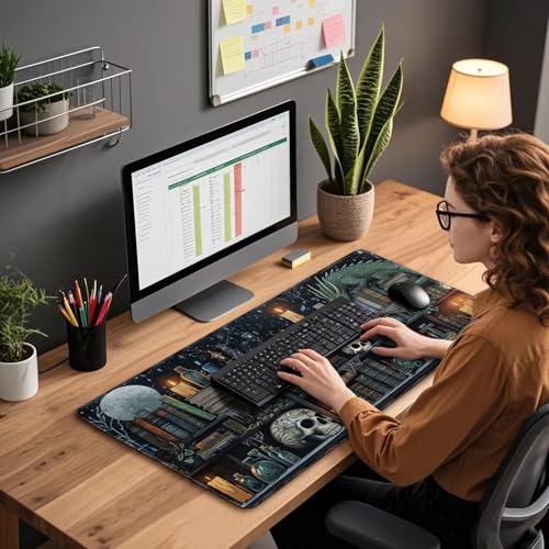 Mcapirivo Mystical Gothic Library Large Gaming Mouse Pad 31.5"x15.7"｜ Vintage Book-Themed XXL Desk Mat, Non-Slip Rubber Base & Stitched Edges - Extended Mousepad for PC/Laptop/Office/Home Decor - Image 3