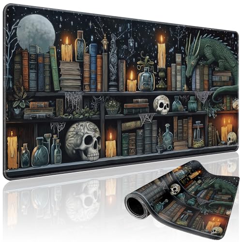 Mcapirivo Mystical Gothic Library Large Gaming Mouse Pad 31.5"x15.7"｜ Vintage Book-Themed XXL Desk Mat, Non-Slip Rubber Base & Stitched Edges - Extended Mousepad for PC/Laptop/Office/Home Decor - Image 1
